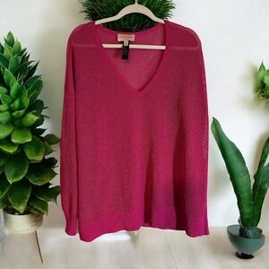 Black‎ Label by Chico's XL Pink Knit V-Neck Long Sleeve Lightweight Top XL